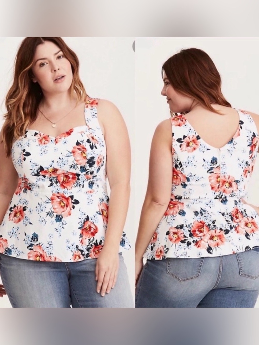 Torrid Floral Peplum top fit-and-flare bodice, peach blue Size Torrid 00 US 10